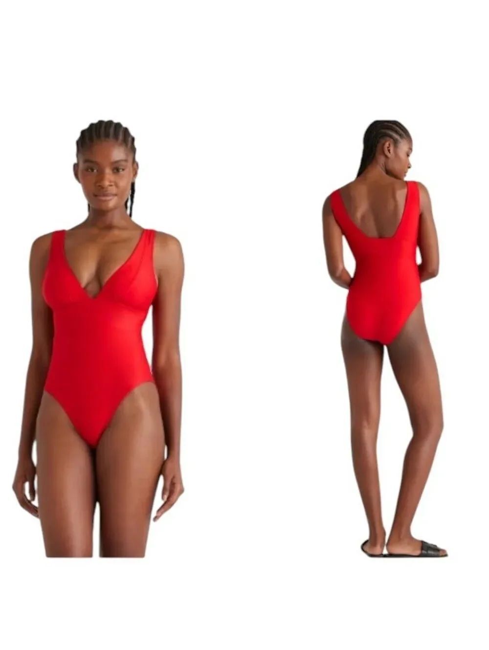 NWT Quince Italian Plunge One-Piece Swimsuit Cherry Red Size L